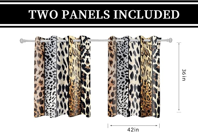 Wild Animals Print Curtain, Leopard Boa Skin Room Darkening Thermal Insulated Blackout Leopard Boa Window Drapes with Grommets for Living, Dining, Bedroom, Set of 2 Panels (42x36in)