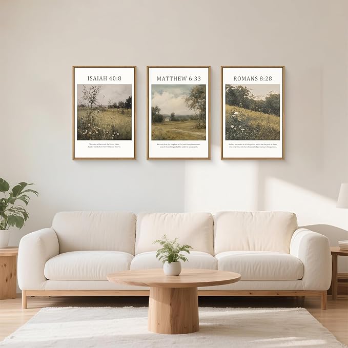 LHIUEM Large Bible Christian Scripture Framed Canvas Wall Art Set,Jesus Religious Verse Wall Decor,Vintage Nature Flowers Artwork for Living Room,Bedroom,Dining Room,Office -24"x36"x3