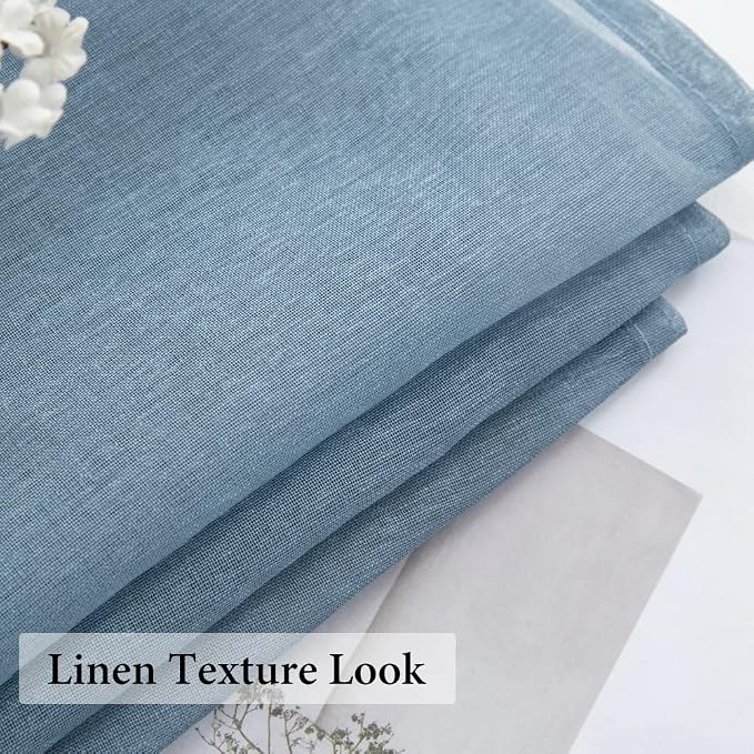 MIULEE 2 Panels Dusty Blue Semi Sheer Window Curtains Elegant Grommet Top Window Voile Drapes/Treatment Linen Textured Panels for Bedroom Living Room (54X63 Inches)