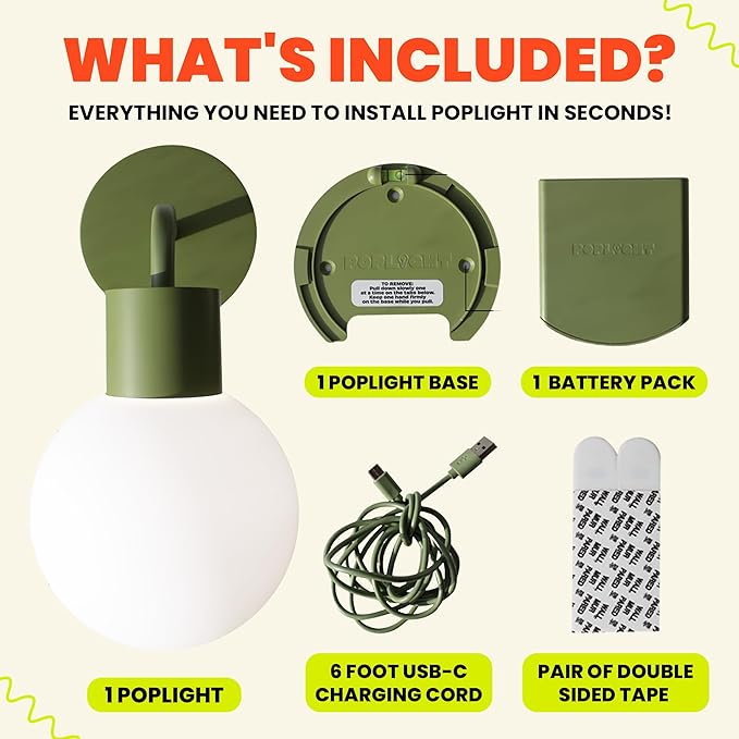 Poplight Wireless Wall Sconce (Shark Tank) Rechargeable & Dimmable LED Light w/App Control & Damage-Free Install, Moveable Modern Ambient Lighting for Elegant Home & Bedroom Decor | Sage Green