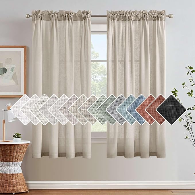 H.VERSAILTEX Linen Curtains Elegant Natural Linen Semi Sheer Curtains Energy Light Filtering Rod Pocket Window Treatments Panels for Living Room (Set of 2, Oatmeal, 52 inch W X 63 inch L)