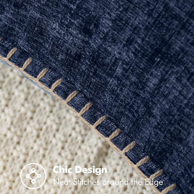 MIULEE Pack of 2 Couch Throw Pillow Covers 20x20 Inch Navy Blue Farmhouse Decorative Pillow Covers with Stitched Edge Soft Chenille Solid Dyed Pillow Covers for Sofa Bed Living Room