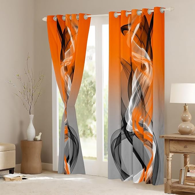 jejeloiu Orange Curtains for Bedroom Living Room Abstract Blackout Shades Strip Lines Room Darkening Curtain Geometric Modern Window Treatments, 2 Panels 52 x 84 Inch Decor