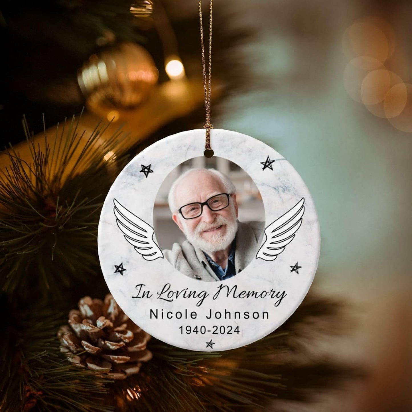Personalized Memorial Christmas Ornaments 2025 w/Photo & Name, Custom Memorial Gifts for Lost Loved One,Double-Sided Ceramic Customized Xmas Ornaments for Christmas Tree