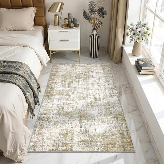 3x5 Area Rugs Washable Living Room Rug-No Slip Soft Carpets Modern Abstract Indoor Floor Stain Resistant Carpet for Bedroom Dining Room Farmhouse Nursery Home Office Tan
