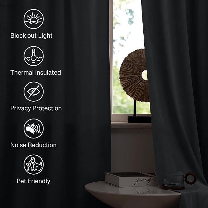 StangH Light Grey Room Darkening Bedroom Curtains 108 inches, 2 Panels | 300GSM Soft Velvet, Thermal Insulated, Noise Absorb, Room Darkening, Privacy Protect, Bedroom, Living Dining Room
