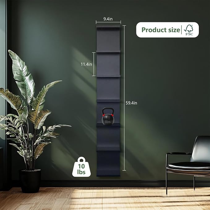 VIWODS 7-Tier Wall Shelf with 3 LED Lighting Modes, Multifunctional Wall Mounted Vertical Lack Shelf with Remote Control for Bedroom Living Room Vanity, Black