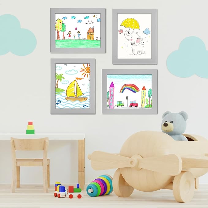 [2-Pack] Kids Art Frames, 8.5x11 Front Opening Kids Artwork Frames Changeable, Gray Artwork Display Storage Frame for Wall, Holds 50 Pcs, for 3D Picture, Crafts, Children Drawing, Hanging Art,
