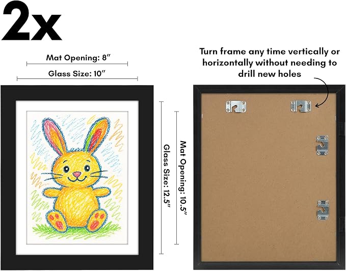 Americanflat - 2 Pack - Kids Artwork Frame Changeable (Black) - Magnetic Door Holds 100 Art Pieces - 8.5x11 Letter Size Display with Mat or 10x12.5 Without Mat - My Mini Masterpiece