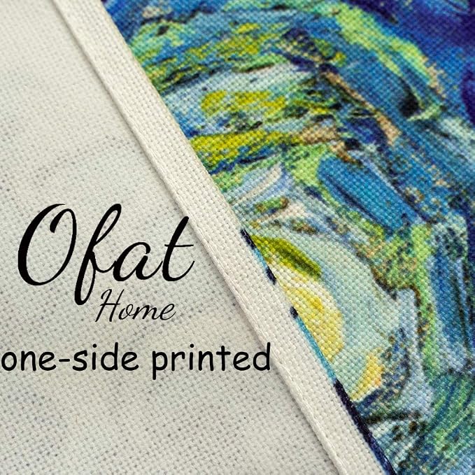 Ofat Home Great Wave & Starry Night Noren Curtain 33.5" x 59" | Japanese and Van Gogh fusion artwork, lightweight decorative fabric curtain for apartment or doorway