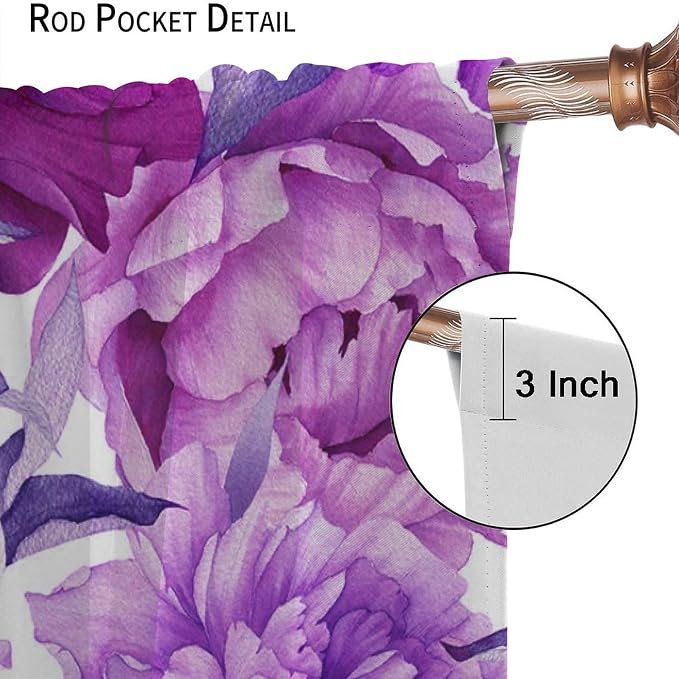 Floral Blackout Window Curtain Purple Blooming Flowers Style Print for Home Kitchen Livingroom Coffee Room Curtains Drapes 2 Panels 42x45 Inch