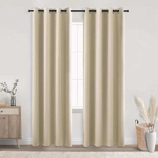 KOUFALL Sand Beige Curtains 90 Inches Long for Bedroom 2 Panels Set,Blackout Grommet Room Darkening Insulated Beach Farmhouse Style Curtains for Dining Room