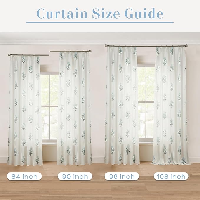 Pinch Pleated Floral Linen Curtains, 108 Inch Floor to Ceiling Pleat Drapes for Track System, 9FT Long Semi Sheer Pattern Luxury Drapery for Living Room 2 Panel Set