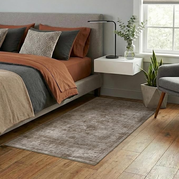 Homemate Washable Rug 3x5 Area Rugs - Vintage Faux Wool Rugs for Living Room Bedroom Dining Room - Non Slip Foldable Carpet Indoor Area Rug for Home Decor（3'x5', Brown