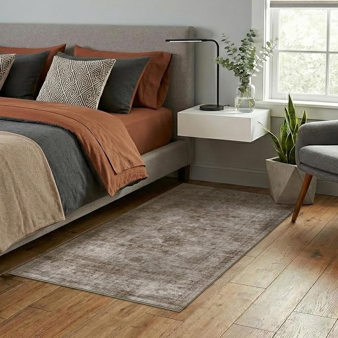 Homemate Washable Rug 4x6 Area Rugs - Vintage Faux Wool Rugs for Living Room Bedroom Dining Room - Non Slip Foldable Carpet Indoor Area Rug for Home Decor（4'x6', Brown