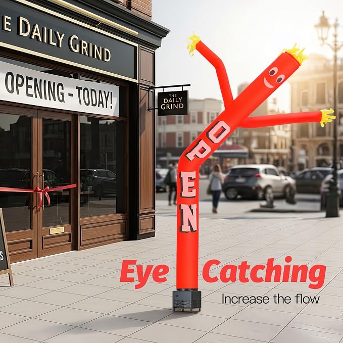 6ft Open Sky Air Puppet Dancer Inflatable Waving Tube Man with Lights & Built-in Blower - Wacky Waving Dancing Tube Guy for Business Promotion Stand Out Christmas Advertising