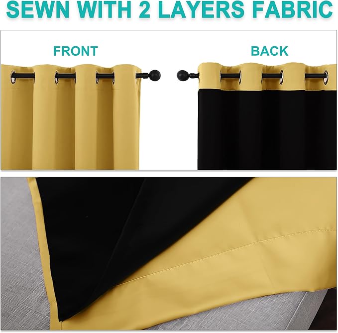 NICETOWN Bright Yellow Full Shade Curtain Panels, Pair of Energy Smart & Noise Blocking Out Blackout Drapes for Dining Room Window, Thermal Insulated Guest Room Lined Window Dressing, 70 x 84 inch