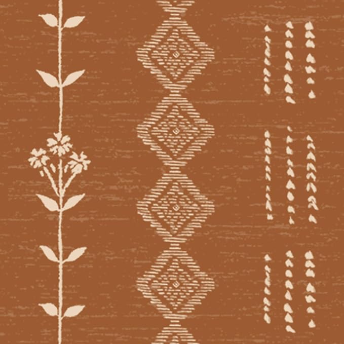 Burnt Orange Bohemian Sheer Curtains, Hippie Boho Printed Drapes for Living Room Bedroom 96 Inch Long 2 Panel Set