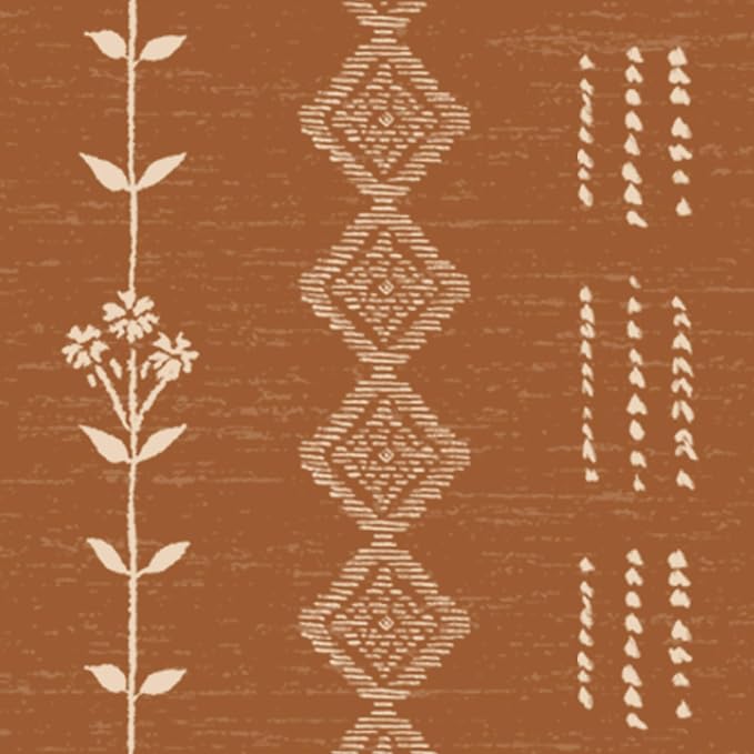 Burnt Orange Bohemian Sheer Curtains, Floral Pattern Boho Hippie Curtains for Living Room Bedroom Dining Room 2 Panels 84 Inches Long