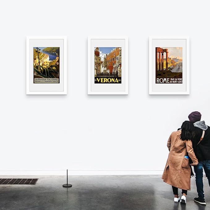 Picrit 22.375x34 Picture Frame 3 Pack, White Poster Frame, Display Poster 18 x 24 with Mat or 22.375 x 34 without Mat for Horizontal or Vertical Wall Mounting