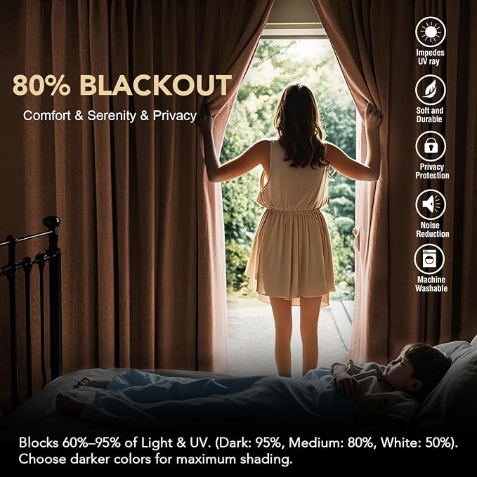 H.VERSAILTEX Blackout Curtains Thermal Insulated Window Treatment Panels Room Darkening Curtains for Bedroom Back Tab/Rod Pocket Small Window Curtains (2 Panels, Washed Spice, 52 x 63 Inch)