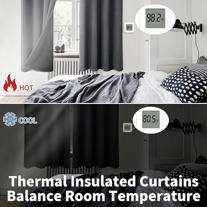 BGment 45 Inch Curtains for Bedroom - Short Blackout Curtains for Small Window/Cafe Thermal Insulated Grommet Drapes, 2 Panels, Each 42 Inch Wide, Dark Grey