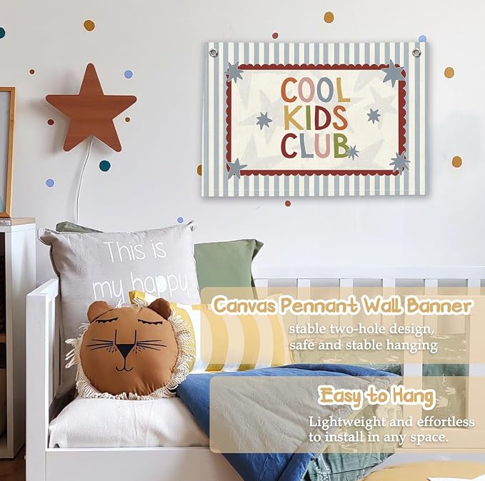 RTXLEZM Playroom Wall Decor Canvas Banner Hanging,Kids Room Wall Art Decor | Cool Kids Club Kids Playroom Decor for Toddler Boys Girls Bedroom Playroom Classroom 20x30 Inch