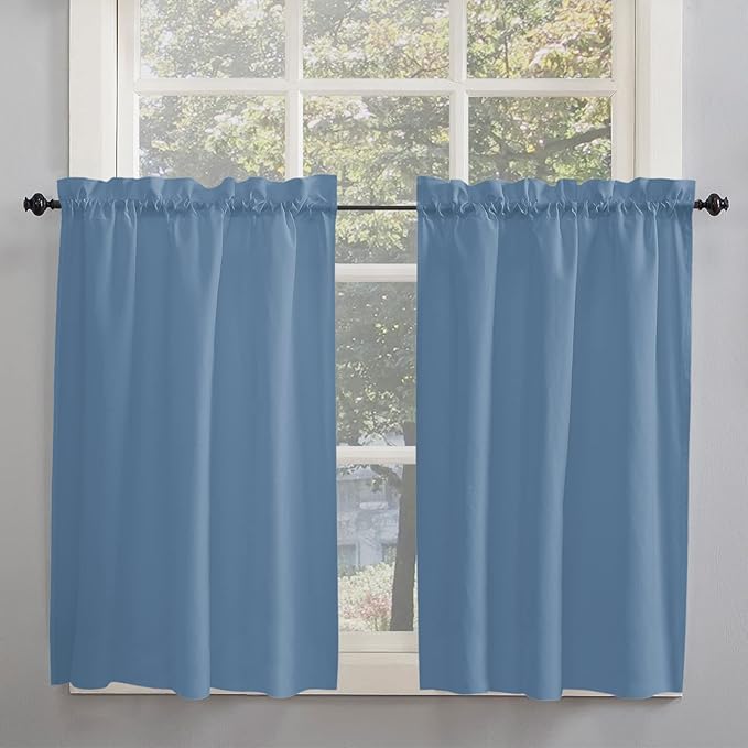 45 Inch Long Tier Curtains for Kitchen, Solid Color RoyalBlue Bathroom Window Curtains Rod Pocket Short Curtains Window Treatment Tiers for Living Room Farmhouse 2 Panels