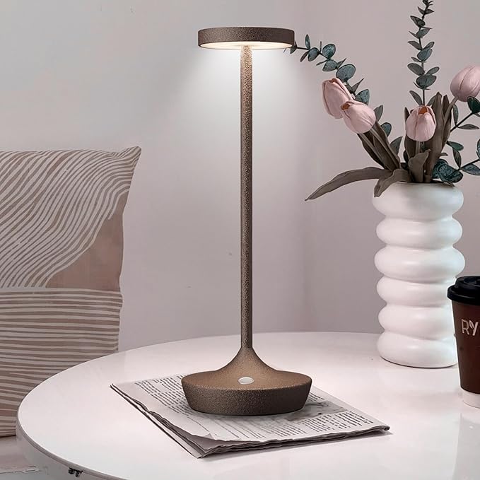 Rechargeable Cordless Table Lamp, 6000mAh Battery Powered LED Desk Lamp, Portable Metal Touch Lamp with 3-Level Dimming, Waterproof Outdoor Light for Patio, Restaurant, Dining (2 Rust)