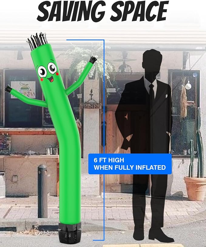 Inflatable Tube Man with Blower: 6 FT Tall Dancing Inflatable Tube Guy for Outdoor Decoration with Mini Blower Fan, for Mall Opening, Business Advertising, and Events (Green)