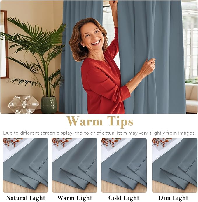 H.VERSAILTEX Blackout Curtains Thermal Insulated Window Treatment Panels Room Darkening Blackout Drapes for Living Room Back Tab/Rod Pocket Bedroom Draperies (2 Panels, Stone Blue, 42 x 63 Inch)