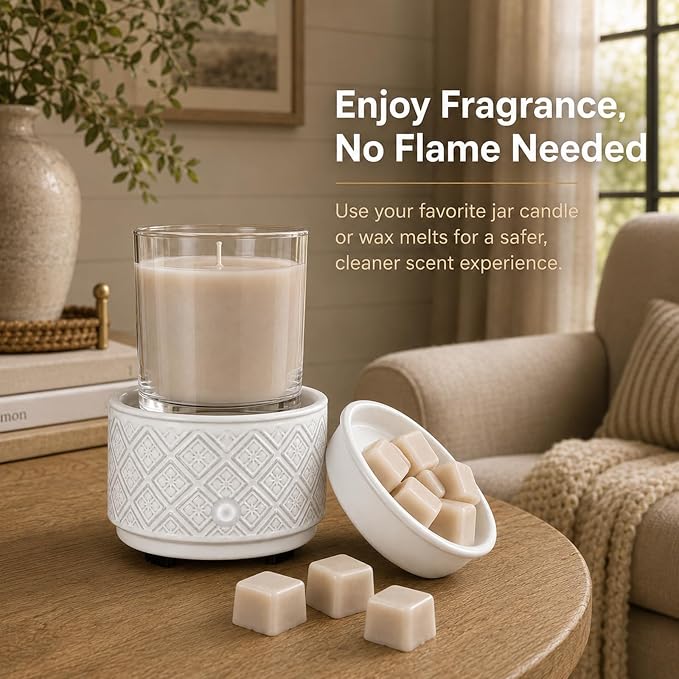 Wax Melt Warmer for Scented Wax,3-in-1Ceramic Wax Warmer Fragrances Candle Oils, Home Fragrance Burner,Electric Candle Warmer Perfect Christmas Gifts for Mom Women(White)