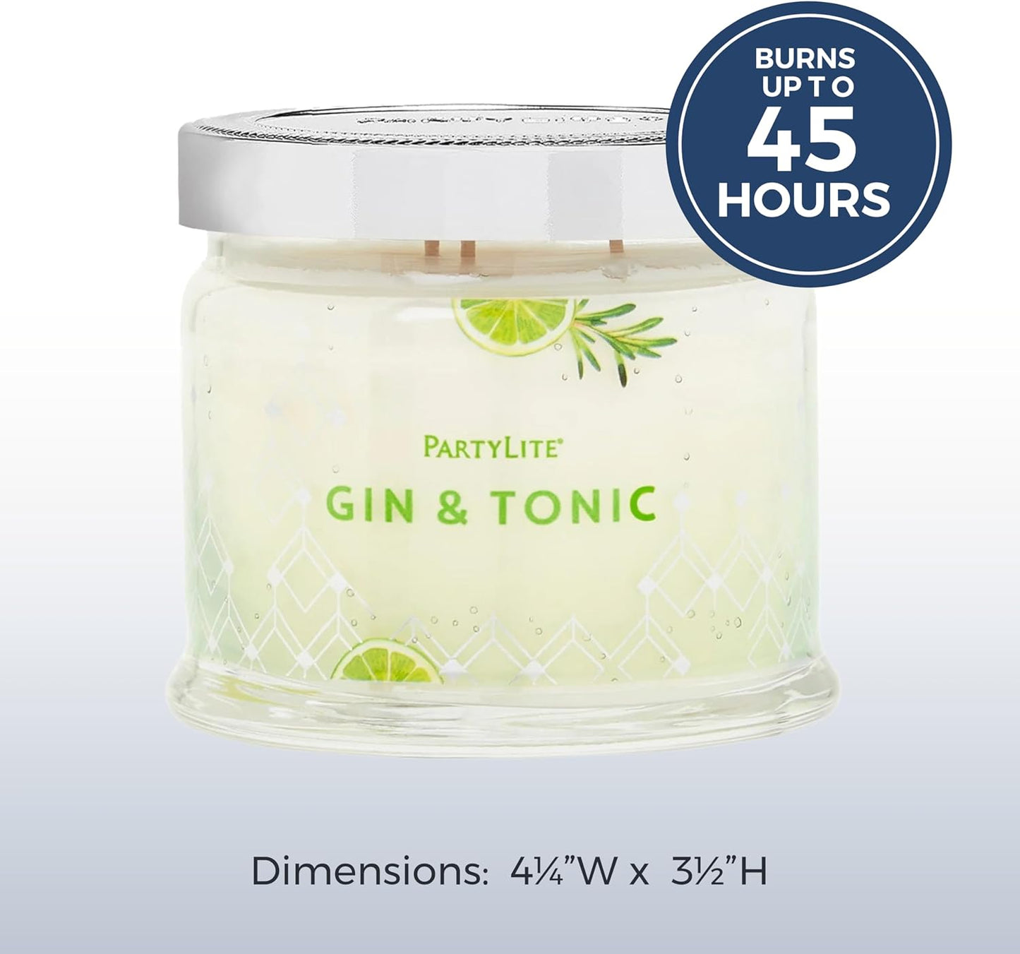 PartyLite 3-Wick Jar Candle, Highly Fragranced Clean Burning Glass Candle, 25-45 Hours Burn Time (Gin & Tonic)