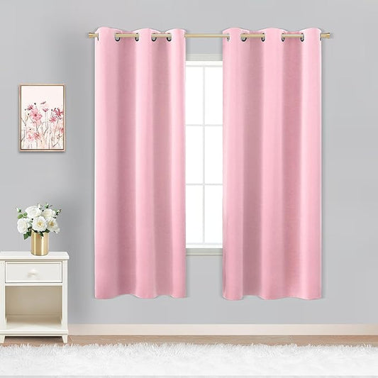 KOUFALL Children Curtains for Bedroom 2 Panels Blackout Insulated Thermal Curtains for Summer Heat Living Room,72 Inch Length,Pink