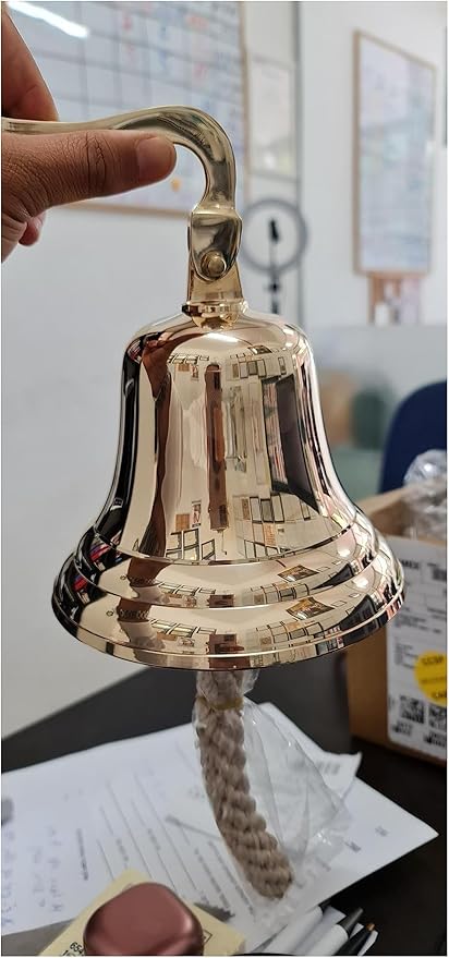 Solid Brass Wall Mounted Ship Hanging Bell for Reception, School, Outdoor, Indoor, Dinner & Chruch - 6 Inch by The Metal Magician