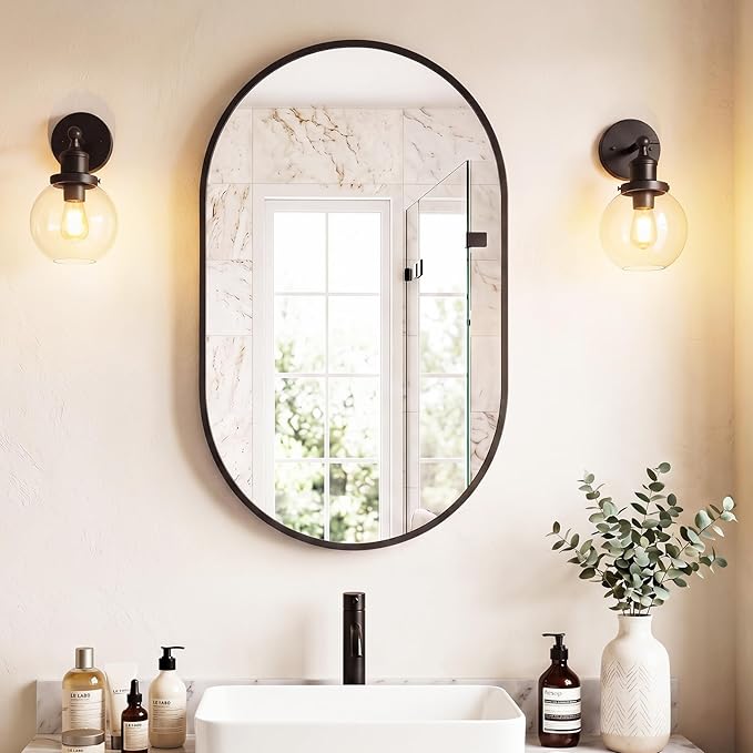 Sweetcrispy 24"x36" Oval Black Bathroom Mirrors for Wall, Bathroom Mirrors for Over Sink, Metal Framed with HD Shatter-Proof Glass for Entryway, Living Room, Bedroom