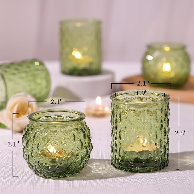 NITIME 12Pcs Assorted Green Votive Candle Holders, Tea Lights Candle Holder for Table Centerpiece, Green Candle Holders for Wedding, Bridal Shower and Tea Party Decorations