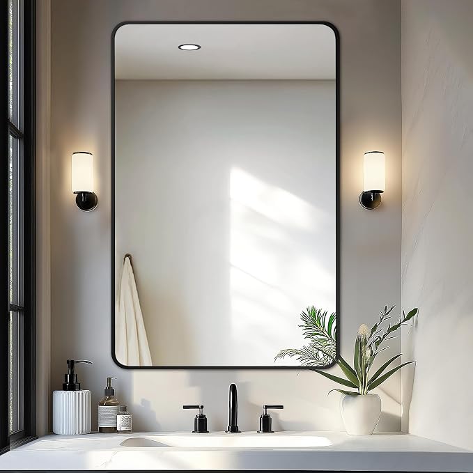 Delma Bathroom Mirror, Black Framed Bathroom Mirror for Over Sink, High-Definition Vanity Mirror, Versatile Mirror for Bathroom, Hangs Horizontally or Vertically(40x28, Black)