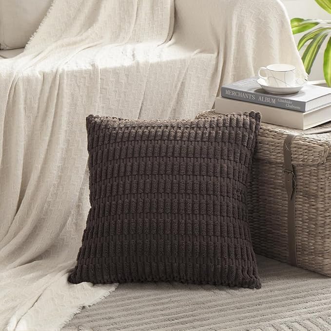 Fancy Homi 4 Packs Decorative Throw Pillow Covers for Living Room Couch Bed, Modern Farmhouse Boho Home Décor Accent Cushion Case, 18" x 18", Dark Brown