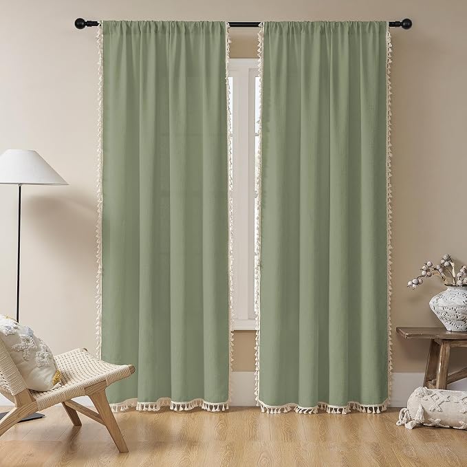 Joydeco Custom Boho Curtain Panel for Bedroom Living Room - Super Soft Light Filtering Country Rustic Semi Sheer Farmhouse Rod Pocket (Custom, Sage Green)