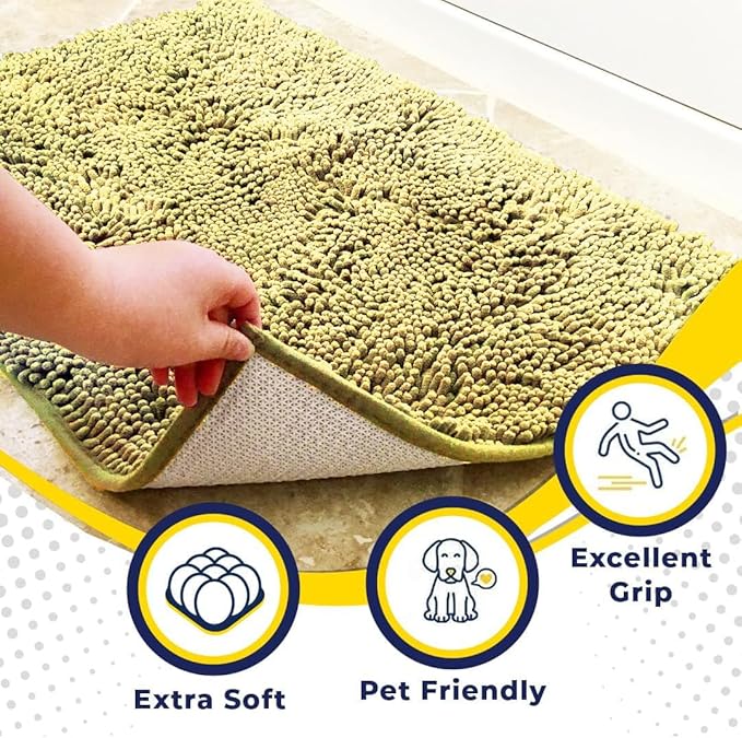 Muddy Mat® | Super Water Absorbent Door Mat Indoor, Microfiber Quick Dry Chenille Entryway Rug, Slip Resistant Front Door Mat, Indoor Mats for Entryway, Machine Washable Pet Rug, Yellow 24"x36"