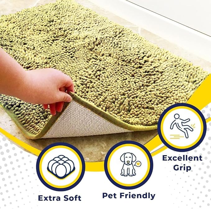 Muddy Mat® | Super Water Absorbent Door Mat Indoor, Microfiber Quick Dry Chenille Entryway Rug, Slip Resistant Front Door Mat, Indoor Mats for Entryway, Machine Washable Pet Rug, Yellow 24"x60"
