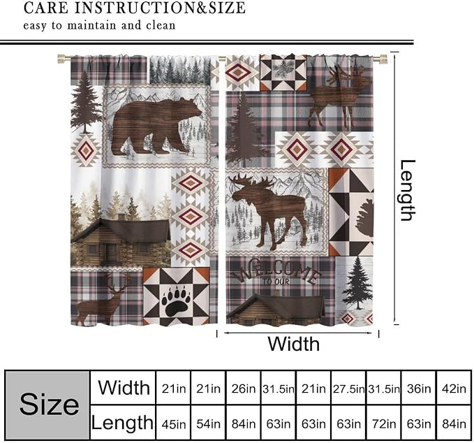 Retro Bear Blackout Curtains Vintage Woodland Wild Animal Country Tribal Southwestern Native Geometry Aztec Hunting Wild Animal Windows Treatments for Kitchen Farm Living Room Bedroom 42x63in