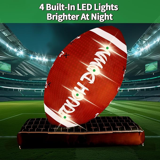 6Ft Tall Large Glow in The Dark Football Party Decorations, Blow Up Football with Built-in LED Light, Inflatable Light Up Football for Outdoor Yard