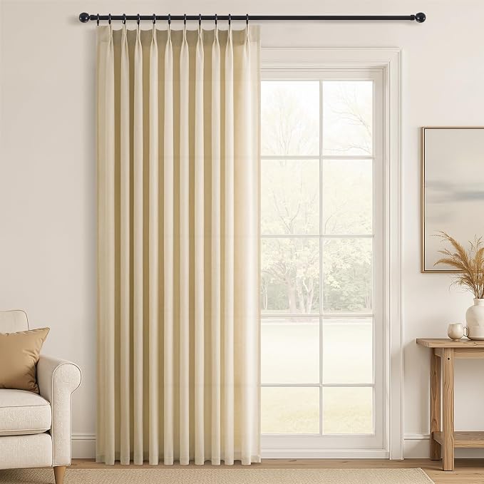 Topfinel 84 Inches Long Pinch Pleated Semi Sheer Curtains,Natural Linen Blended Light Filtering Window Curtains 84 Length for Living Room Bedroom Pinch Pleat Drapes with Hooks 1 Panels 60" Wx84 L