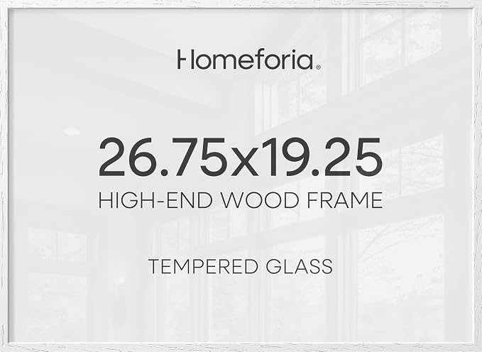 Homeforia 19.25x26.75 White Wood Puzzle Frame, High End Oak 19.25 x 26.75 Frames without Mat, Wooden 26.75x19.25 Picture Frames for Wall, 19.25by26.75 Poster Frames, Tempered Glass, Wall Kit, Set of 2