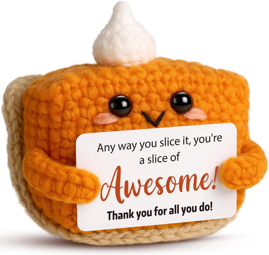 Crochet Pumpkin Pie – Fall Decor Handmade Knitted Mini Thank You Gift, Cute Appreciation Gift for Women, Daughter, Grandma Teacher, Coworker, Employee, Volunteer, Thanksgiving Desk Decor