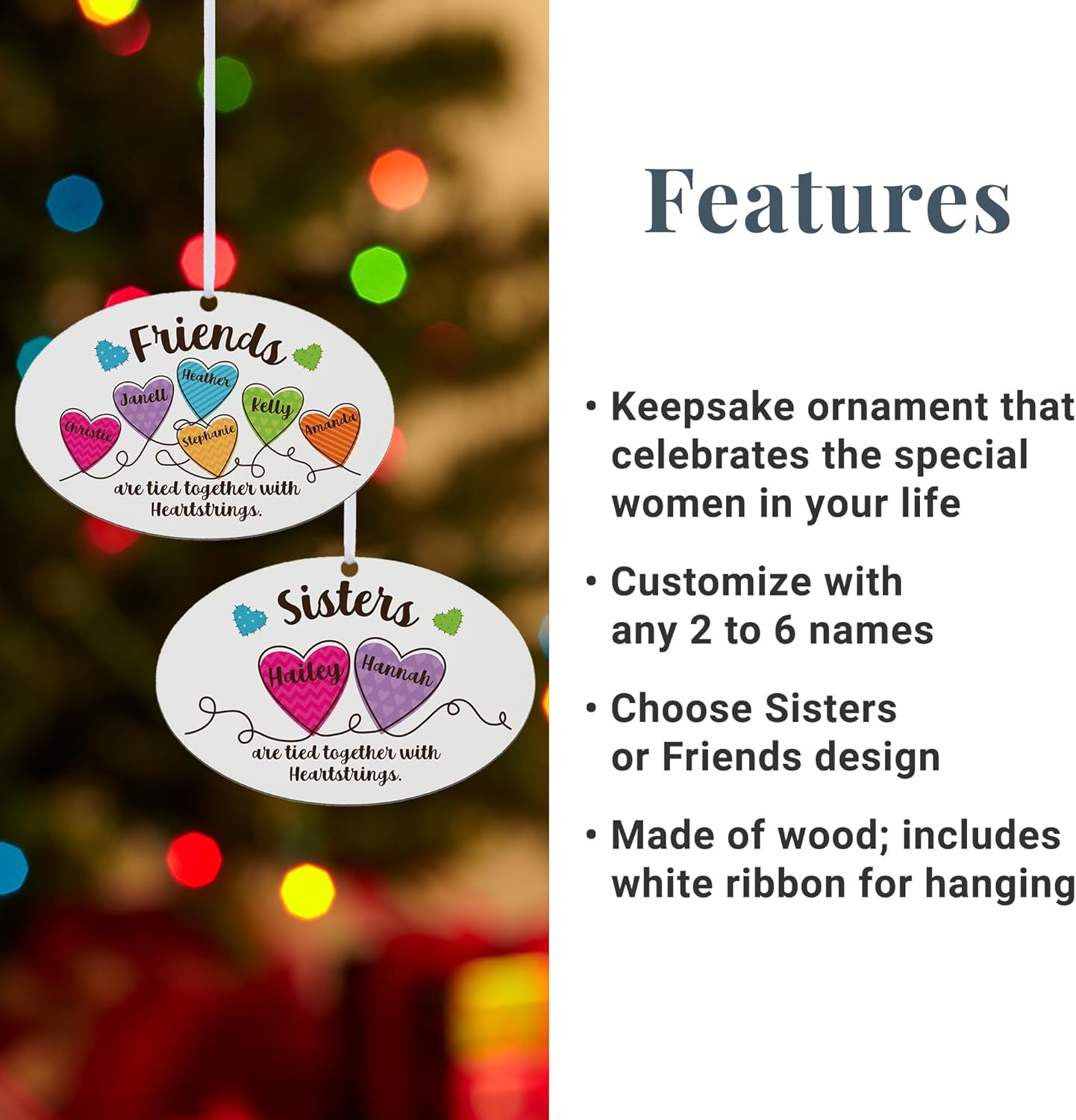 Let’s Make Memories Personalized Christmas Ornament - for Friends - 2024 Christmas Ornament - Pastel Holiday Décor - Wood - Oval - Heartstrings - 2–6 Names