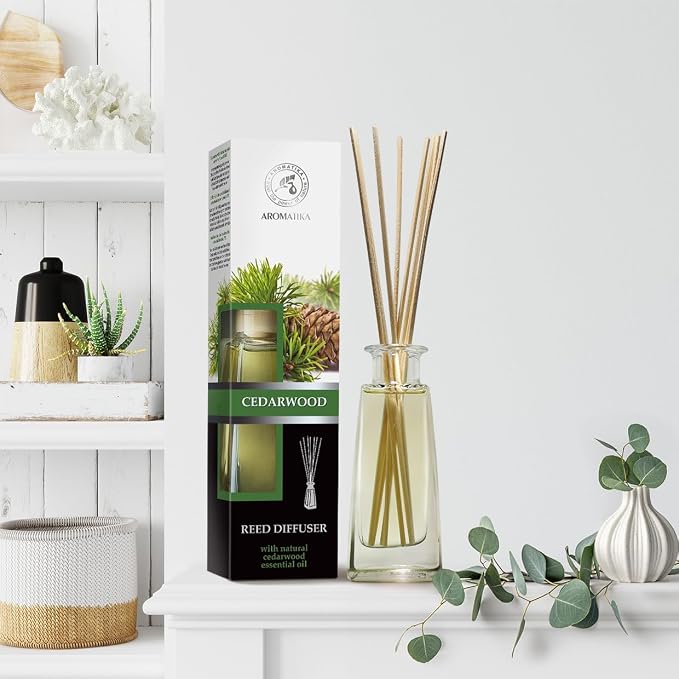 Cedarwood Reed Diffuser 3.4 Fl Oz - Scented Reed Diffuser Gift Set - Best for Aromatherapy - Home - Room Air Fresheners - Cedarwood Essential Oil - by Aromatika