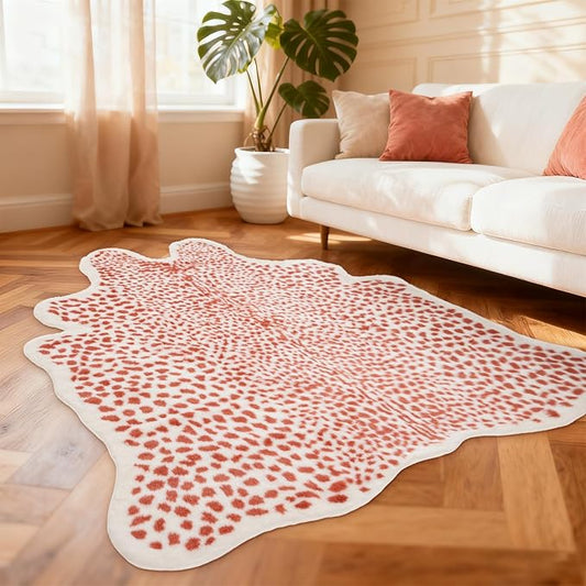 Leopard Rug, Pink Cheetah Print Rug 5.2x6.8ft Faux Cowhide Animal Fur Skin Printed Hide Cheetah Area Rugs Carpet for Bedroom Livingroom Home